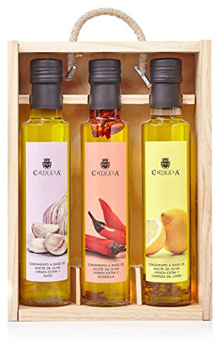 La Chinata Estuche 3 Condimentos con AOVE | Selección de Aceites de Oliva Virgen Extra Aromatizados (Ajo, Guindilla y Limón) | Pack Gourmet | Regalos | 3x250ml