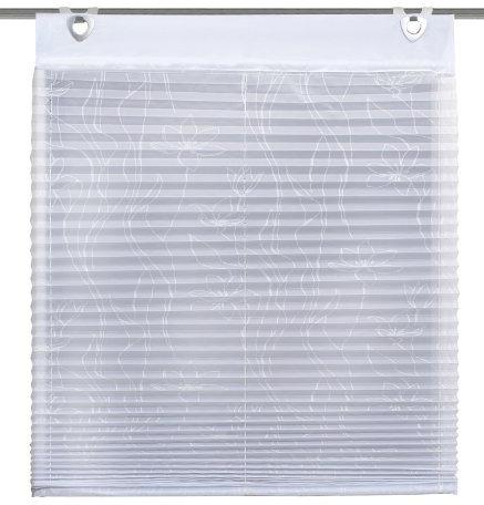 Home Fashion 91906-601 Plisseerollo, mit Haken und Ösen, Voile, Bedruckt, weiß / 140 x 45 cm