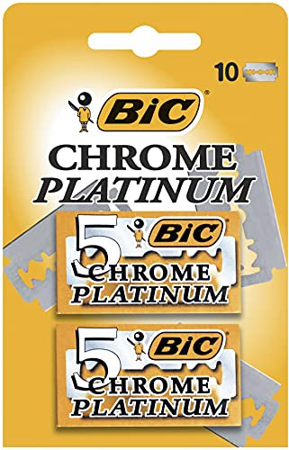 BIC Chrome Platinum, Double Edge Safety Razor, Disposable Single Blades, Stainless Steel, Pack of 10