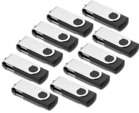 AreTop USB Stick 4GB 10 Stück, 360° drehbar USB 2.0, Schwarz | USB 2.0 Plug-and-Play, kompatibel mit PC/Laptop/Tablet/Auto/TV/Spielekonsole, inklusive 10 Lanyards