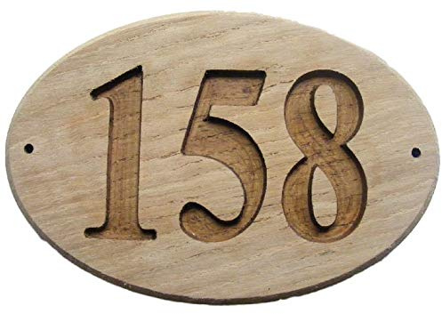 OVAL NATURAL OAK WOODEN HOUSE DOOR NUMBER 7 x 6 DEEPLY ENGRAVED NATURAL WOOD SURFACE SIGN PLAQUE HOUSE WARMING GIFT PRESENT