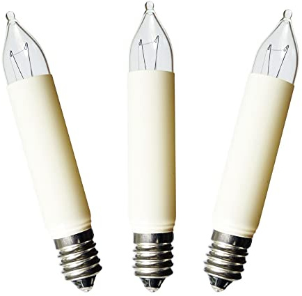 AUSWAHL 8V - 55V - netSells - 3er Set - 34V 3 W Kleinschaftkerze - Ersatzlampe für Schwibbogen u. Lichterketten - für 7 Brennstellen - für innen + außen - elfenbein