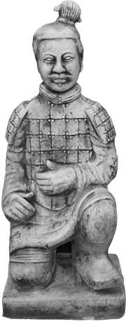 gartendekoparadies.de Statue kniender chinesischer Terrakotta-Krieger, Steinfigur, H. 83 cm, 70 kg, Grau, frostsicher aus Steinguss für Außenbereich