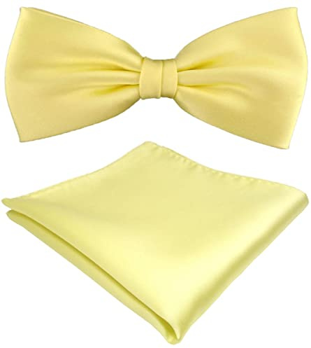 TigerTie Satin Fliege + Einstecktuch in gelb blassgelb Uni einfarbig + Geschenkbox