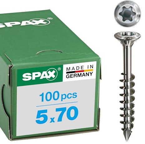 SPAX Fassadenschraube aus Edelstahl rostfrei A2, 5,0 x 70 mm, 100 Stück, T-STAR plus, Linsensenkkopf, Teilgewinde, CUT-Spitze, 25170005007021
