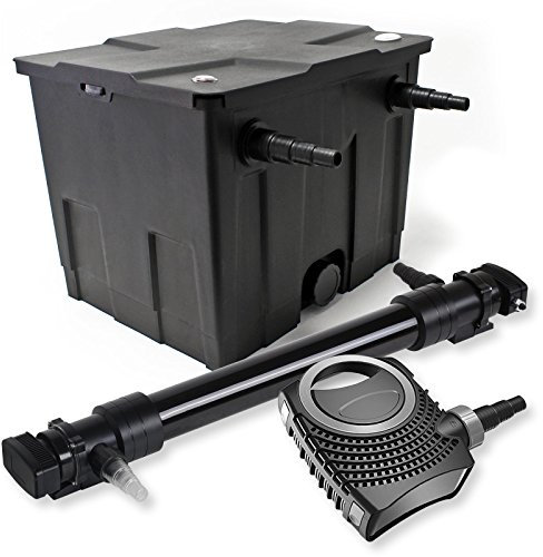 SunSun Komplettset: CBF-350 Teichfilter bis 12000 L Teichfilteranlage als Durchlauffilter, NEO10000 SuperECO Teichpumpe 10000l/h 80W, CUV-672 Teichklärer UVC Klärer mit 72W