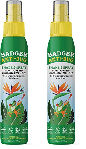 Badger Bug Spray, 3-Hour DEET-Free Mosquito Repellent, Family Friendly, Citronella & Organic Essential Oils, Natural & Vegan Insect Repellent Spray, 4 fl oz Aluminum Bottle, 2-Pack