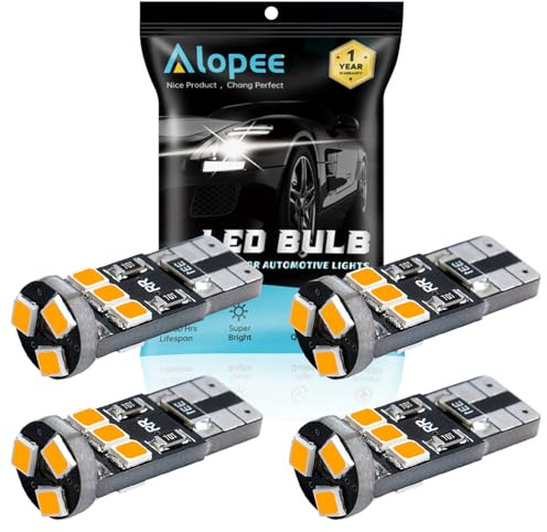 Alopee W5W Led Bulb Amber 12V Canbus Error Free T10 501 Led Bulbs Car Replacement Bulbs for Map Dome Courtesy Dashboard Side Marker Number Plate Bulb (4 Pack)