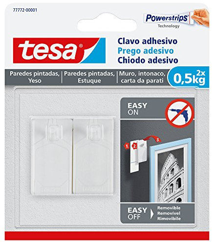 tesa Chiodo Adesivo da 0,5kg per Carta da Parati ed Intonaco, Bianco, Set di 2 Pezzi
