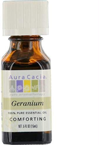 Aura Cacia 100% Pure Geranium Essential Oil | GC/MS Tested for Purity | 15 ml (0.5 fl. oz.) | Pelargonium graveolens