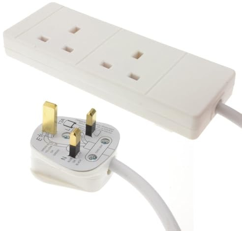 kenable 2 Gang UK 13A Trailing Socket Mains Power Extension Lead White 20m