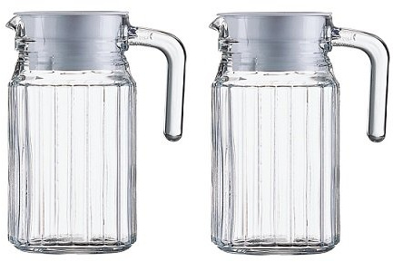 Arcoroc Kühlschrankkannen Kühlschrankkrüge je 0,5 Liter aus Glas mit weißem Kunststoffdeckel