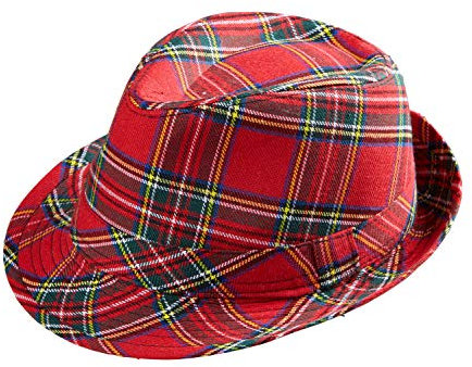 W WIDMANN MILANO Party Fashion 0093G - Tartanfedora, Rot, Schottenmuster, Hut, Kopfschmuck, Accessoire, Mottoparty, Karneval