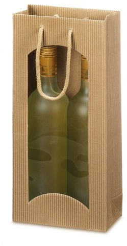 10 x 2er Tragetasche, Weinverpackung, Flaschenverpackung - Flaschentasche Natur, 170 x 85 x 360 mm
