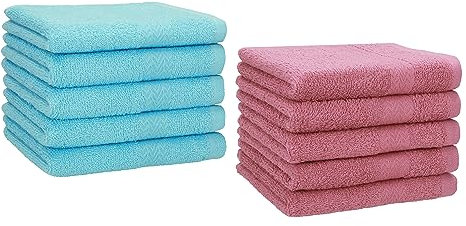 Betz 10 Stück Gästehandtücher Premium 100% Baumwolle Gästetuch-Set 30x50 cm Farbe türkis und Altrosa