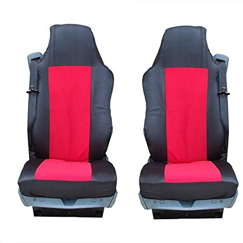 A1 2 x LKW SITZBEZÜGE SCHWARZ-ROT SCHONBEZÜGE Polyester NEU