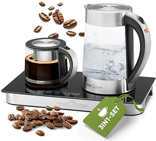 ProfiCook® 3in1 Wasserkocher, Kaffeemaschine und Teekocher in einem Gerät | Warmhaltefunktion | 2200W | 1,7L + 0,8L | BPA frei | Wasserkocher Temperatureinstellung & Teemaschine | PC TKS 1056
