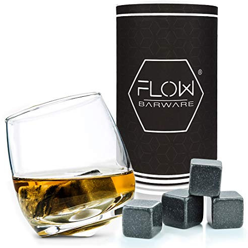 Rocking Glass, Set de Vasos de Whisky Mecedores | Set de Regalo de Whiskey Genial con Piedras de Whisky | Regalos de Vasos de Whiskey para Hombres, Incluye Vaso Giratorio y Cubitos de Hielo de Granito