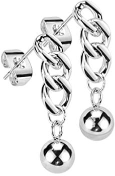 Bungsa Ohrstecker mit Kettengliedern und Kugel für Damen aus 316L Edelstahl