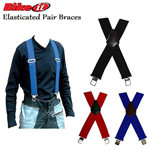 bikeit Heavy Duty elastisch Paar Hosenträger Motorrad Biker Hosenträger für Herren Hose Hose - Schwarz