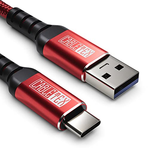 CABLETEX 1m USB-C Schnell-Ladekabel 60W Nylon Datenkabel für Smartphones in Rot für Oppo A1 A18 A2 Pro A38 A56s A58 4G A78 A79 A98 F23 Flip Find X6 Pro 10T C33 C55 GT Neo 5 GT Neo