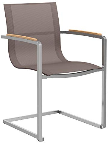 OUTLIV. Rimini Gartenstuhl, stapelbar, mit Rückenlehne, Taupe | Textilene, Edelstahl und Teak; stapelbar und mit Rückenlehne; 56x55x85cm; Taupe; platzsparend, komfortabel