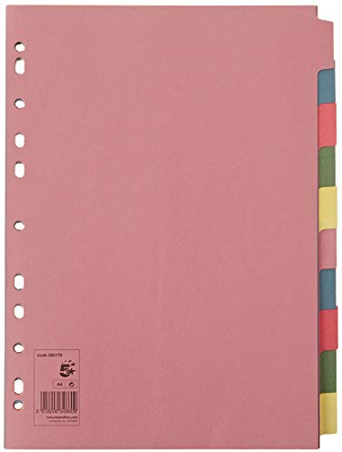 5 Star Subject Dividers Multipunched Manilla Board 10-Part A4 Assorted [Pack of 25]