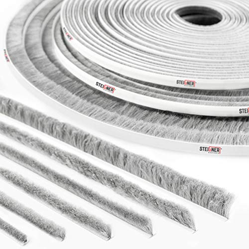 STEIGNER 5m Bürstendichtung GRAU Dichtungsbürste selbstklebend, Türbodendichtung Türdichtung, Höhe 8 mm