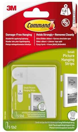 Command Picture Hanging Strips, White, Small - 12 Pairs (24 Strips) Adhesive Strips - for Pictures, Frames, Mirrors, Wall Decor - Damage Free Hanging