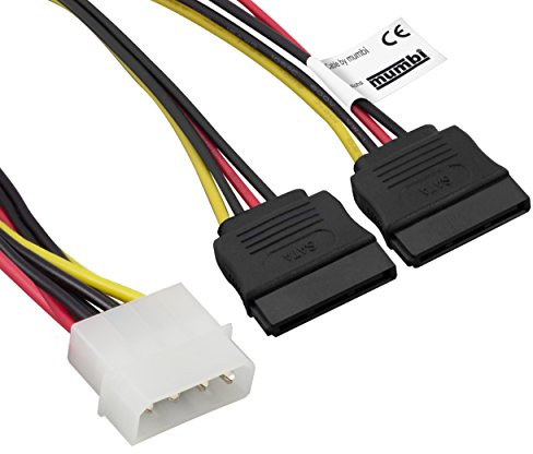 mumbi 08152 Stromkabel Y Stecker 4-polig auf 2-Fach S-ATA - Y SATA Power Kabel - 1x 4pin an 2X 15pin, 0.15cm
