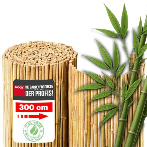 NOOR Bambusmatte BAHIA - Sichtschutzmatte Bambuszaun - Natur 0,9 x 3,0 m | Natürlicher Sicht- & Windschutz aus Bambus für Balkon, Terrasse & Garten - schmale Bambusrohre mit Draht durchbohrt