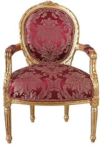 Königlicher Medaillon Sessel Barockstil Armlehnen Holz Rot Gold cat521a05 Palazzo Exclusiv