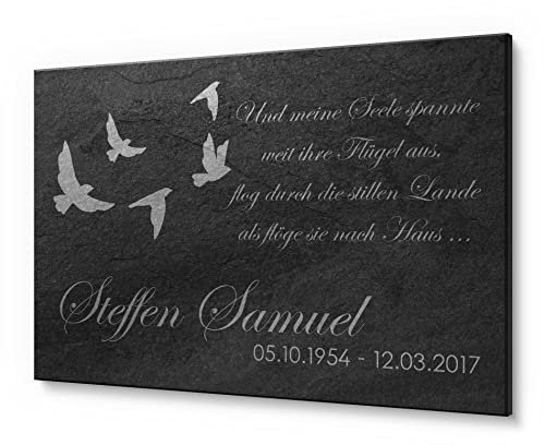 Grabstein Urnengrab - Grabplatte aus Premium Schiefer mit Gravur | Gedenkstein für Verstorbene | Versch. Größen ab 20x15 cm | Gedenktafel für Menschen | Grabschmuck personalisiert / graviert