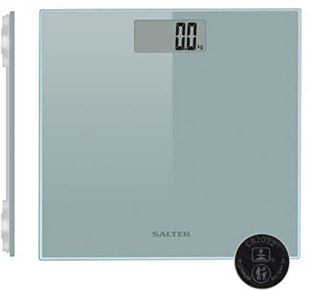 Salter Digital Bathroom Scales - Large Tap Start Platform For Body Weight, LCD Display, Max 180kg, Ultra Slim Razor Design,15 Year Guarantee, Includes 1 x CR2032 Battery, Silver