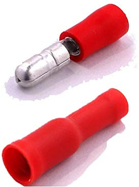 100 x Kabelschuhe, zylindrisch, rot (50 x männlich und 50 x weiblich) – Kabelschuhe (für Kabel bis 0,4 mm bis 1 mm²)