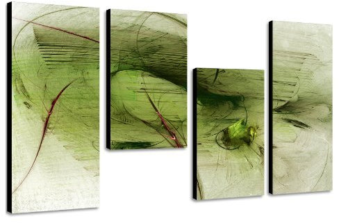 Fantasievolles Wandbild 130x70cm 4 teiliges Keilrahmenbild (30x70+30x50+30x50+30x70cm) abstraktes Wandbild mehrteilig Kunstdruck im Gemälde-Stil - optisch wie handgemalt Vintage