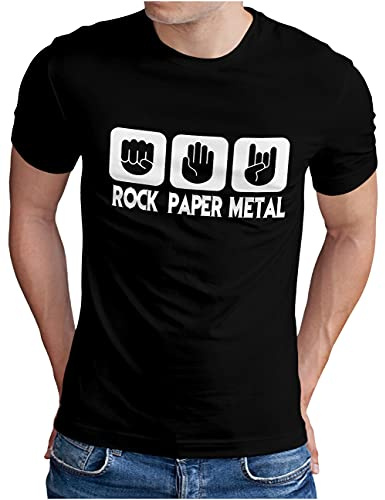 OM3® Rock Paper Metal T-Shirt - Herren - Stein Papier Schere Metalhand - S - 5XL