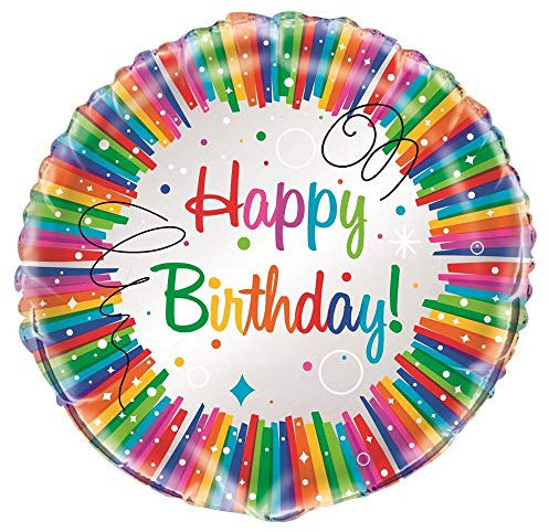 Rainbow Ribbons Birthday Multicolor Round Foil Balloon (45cm) 1 Piece - Vibrant & Festive Party Decorations, 18