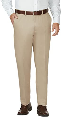 Haggar Work to Weekend, Pantalon Polyvalent sans Pinces pour Homme avec Taille Extensible dissimulée - Coupe Classique, Kaki, 36W x 30L