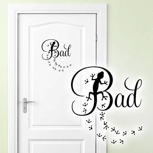 Grandora Wandtattoo Türaufkleber Bad & Gecko mit Tapsen I schwarz (BxH) 22 x 15 cm I Badezimmer WC Tür Sticker Aufkleber Wandsticker Wandaufkleber W818