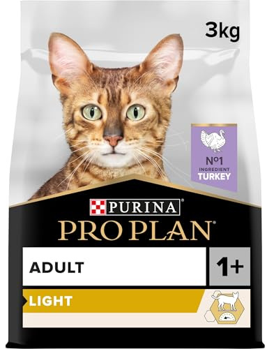 PURINA PRO PLAN | Light | Chat Adulte en surpoids et/ou ayant tendance à l'embonpoint | Croquettes faibles en matières grasses pour aider à la perte de poids | A la Dinde | Sac | Lot de 1 x 3KG