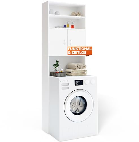 Casaria Mobile per Lavatrice Mobiletto da Bagno Armadio 3 Mensole 2 Ante 185x63x20cm Corridoio