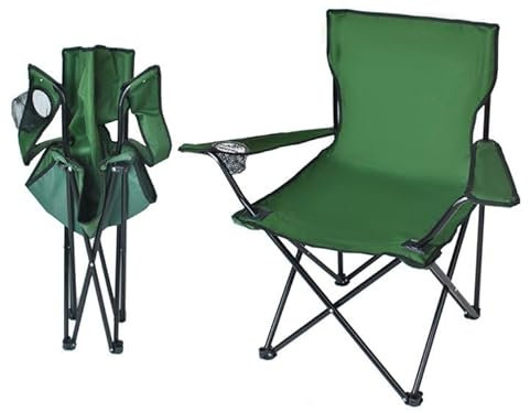 HUKITECH Premium Faltstuhl - 2 STÜck im Set - Getränkehalter - Armlehne - Tragetasche - Campingstuhl - Angelstuhl - Dunkelgrün