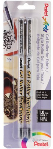 Pentel Gel Roller Fabric Pens 1mm 2/Pkg-Black, Other, Multicoloured