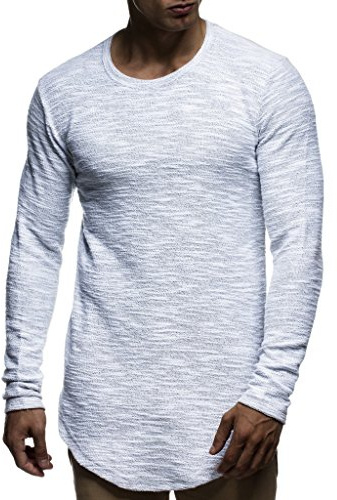 Leif Nelson herrtröja rund hals svart herr långärmad tunn tröja långärmad tröja crew neck pojkar huvtröja t-shirt långärmad oversize LN6298, GRÅ, M