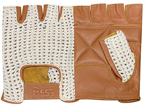 Prime Mitaines Gants Cuir Mailles Filet Homme Femme Conduite Mode, Camel & Blanc, Taille L