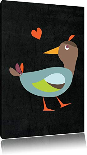 Pixxprint Niedliche Ente mit Herz schwarzbild, Größe: 120x80cm, Leinwandbild, fertig gespannt, Wandbild, Dekoration, Kunstdruck, kein Poster