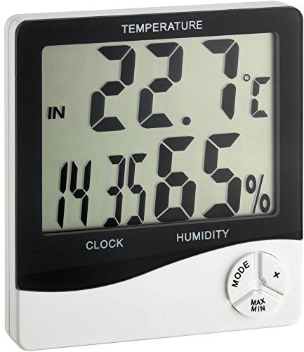 TFA Dostmann Digitales Thermo-Hygrometer, 30.5031, Kontrolle von Innentemperatur und Luftfeuchtigkeit, für ein gesundes Wohnklima, Uhrzeit, Luftfeuchtigkeitsmesser, Weiß-schwarz