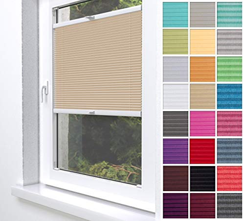 Home-Vision® Premium Plissee Faltrollo ohne Bohren zum Kleben Innenrahmen Blickdicht Sonnenschutz Jalousie für Fenster & Tür (Beige - Höhe 120cm x Breite 40cm)