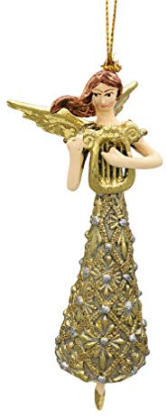 crafts & design Engel mit Harfe, Deko Hänger mit Verzierungen, Christbaumschmuck, Gold, 16 cm